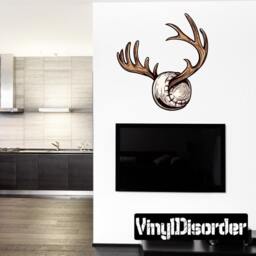 Baseball Moose Ball Wall Decal - Fabric Vinyl Removable & Reusable Baseballuscolor010Et