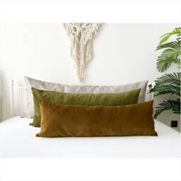 Extra Large Body Pillow Cover, Green Olive, Bronze, Cappuccino, Beige Color Velvet & Linen Fabric Pillowcase, - Only Cover 20x54, 14x36