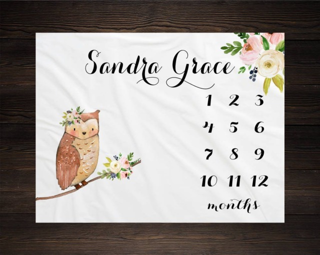 Owl Woodland Milestone Blanket Monthly Growth Tracker Soft Fleece Baby Shower Gift Newborn Watch Me Grow Girl - image 1