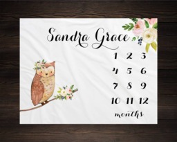 Owl Woodland Milestone Blanket Monthly Growth Tracker Soft Fleece Baby Shower Gift Newborn Watch Me Grow Girl - thumbnail 1