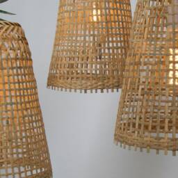 3 Bamboo Pendant Lights - Natural Woven Lampshade Tall Cone Shape - thumbnail 3