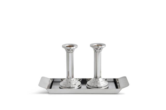 Mid Size Sabbath Candlesticks & Tray Made Of 925 Sterling Silver - Classic Judaica, Smooth Design - image 1