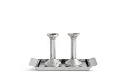 Mid Size Sabbath Candlesticks & Tray Made Of 925 Sterling Silver - Classic Judaica, Smooth Design - thumbnail 1