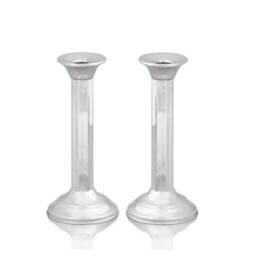 Mid Size Sabbath Candlesticks & Tray Made Of 925 Sterling Silver - Classic Judaica, Smooth Design - thumbnail 2