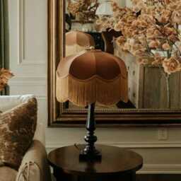 Brown Velvet Lampshade With Gold Fringing Art Deco Style, Handmade in England - thumbnail 2
