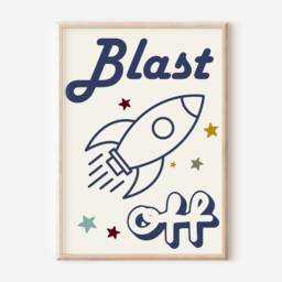 Retro Blast Off Rocket & Space Print For Child's Room Or Playroom - Print Only - thumbnail 2
