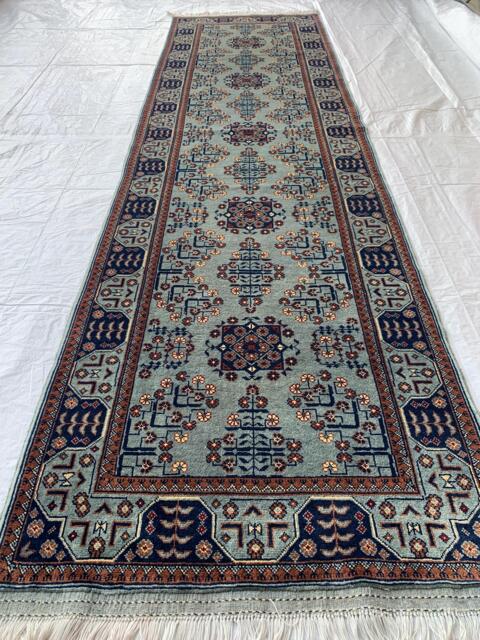 3??10 Ft Silver Hallway Carpet, Afghan Oriental Wool Rug, Home Decor - image 1