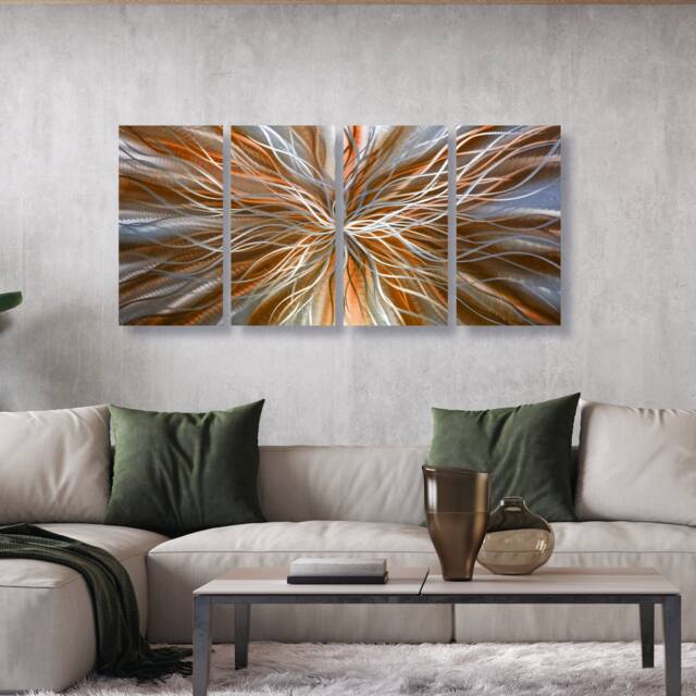 Orange Metal Wall Art Modern Abstract Set Of 4, - image 1
