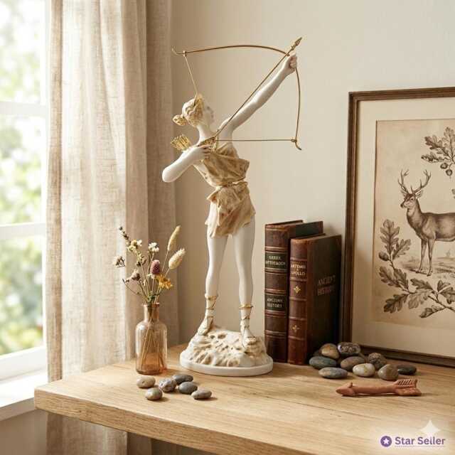 Artemis Diana Statue With Bow, Greek Roman Goddess Sculpture, Cast Marble Figure, Ancient Mythology Decor, 15.9 In - image 1