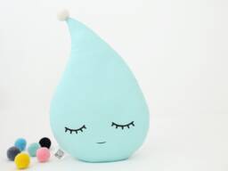Mint Raindrop Cushion With Pom For Nursery Decor, Baby Shower Gift Idea Gender Neutral Dreamy Pillow Infant Room Newborn Bed Kids Teepee - thumbnail 1