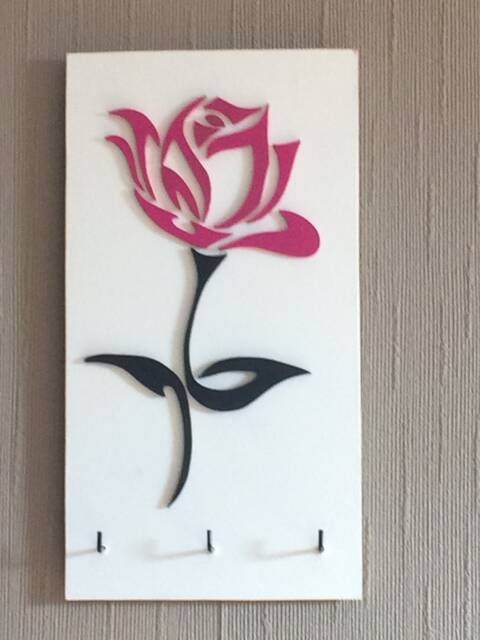 Wooden Wall Key Holder/Decorative Painting Rose Decoration - image 1