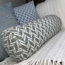 Handmade Olive Green Chevron Bolster Pillow Modern Woven Cushion - thumbnail 4