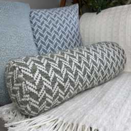 Handmade Olive Green Chevron Bolster Pillow Modern Woven Cushion - thumbnail 1