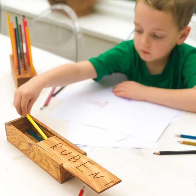 Personalized Italian Olive Wood Pencil Case - Personalised Wooden Kids Childrens - image 1
