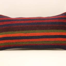 Handmade Kilim Lumbar Pillow Cover, Vintage Turkish Wool 10x20 - thumbnail 2