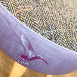Purple Hummingbirds Velvet Footstool With Harris Tweed - thumbnail 2