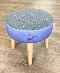 Purple Hummingbirds Velvet Footstool With Harris Tweed