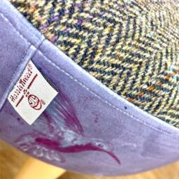 Purple Hummingbirds Velvet Footstool With Harris Tweed - thumbnail 3