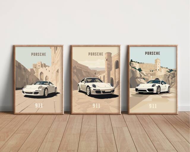 Porsche 911 Car Print Minimalist Jdm Sports Art, Framed Or Unframed - image 1