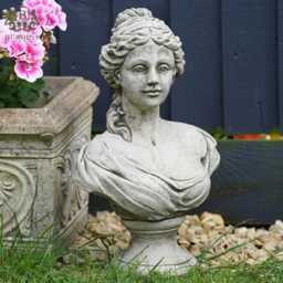 French Maid Bust Statue - Reconstituted Stone Classic Outdoor Women Girl Concrete Garden Ornament - thumbnail 1