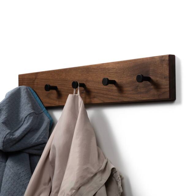Coat Rack Walnut Wood Hooks Stand Wall Wardrobe - image 1