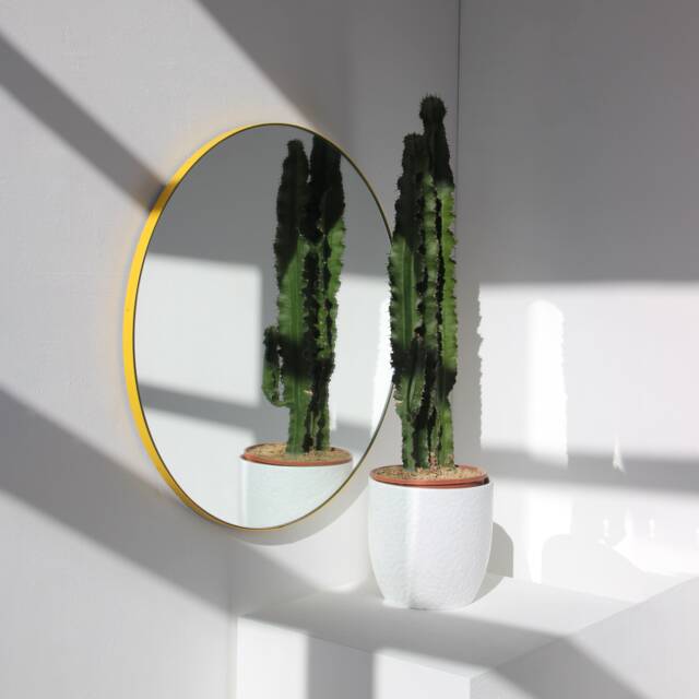 Orbis??? Round Minimalist Customisable Mirror With Modern Yellow Frame - image 1