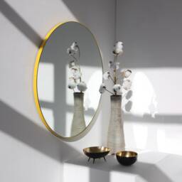 Orbis??? Round Minimalist Customisable Mirror With Modern Yellow Frame - thumbnail 3