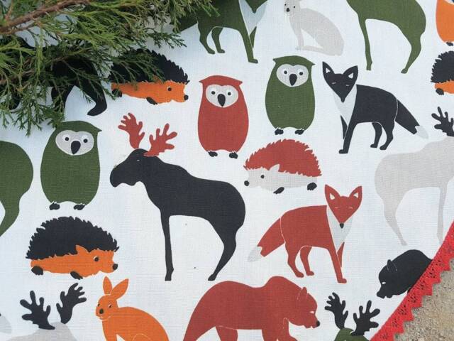 Forest Animals Tree Skirt Woodland Christmas Owl Decor Swedish Fabric Ornament Scandinavian - image 1