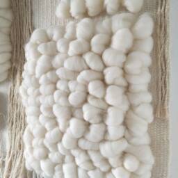 Nature Large Woven Wall Hanging Made Of Wool & Cotton, Modern Rustic Beige Tapestry For Above Bed Decor, Wabi Sabi Art - thumbnail 4