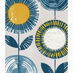 Retro Flower Print, Ochre Yellow & Navy Blue, Mid Century Art, Scandinavian Blue Yellow & Grey, Mustard Yellow, A4, A3, Unframed - thumbnail 2