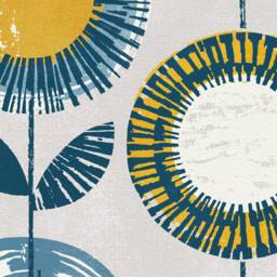 Retro Flower Print, Ochre Yellow & Navy Blue, Mid Century Art, Scandinavian Blue Yellow & Grey, Mustard Yellow, A4, A3, Unframed - thumbnail 3