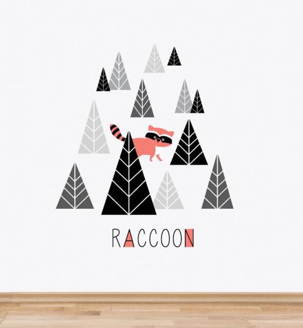 Woodland Raccoon Wall Sticker Decal - Nursery Stickers, Animal Decals, Home Decor, Baby Room, Art, Girl, Boy