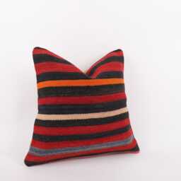 Vintage Turkish Kilim Pillow Cover Handwoven Wool Throw - 16''x16'' - thumbnail 3