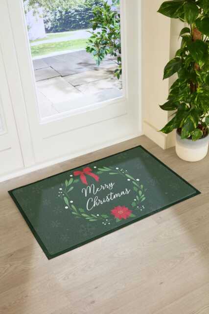 Merry Christmas Wreath Doormat Recycled PVC, Anti-Slip - 90x60cm - image 1