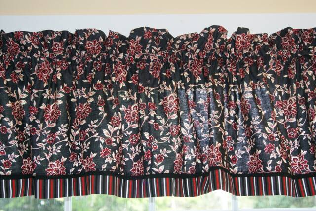 "Black Red Cream Valance 81"" Wide - Floral Curtain Topper 17" - image 1
