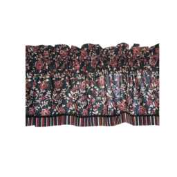 Floral Valance - Red, & Cream Window Black Background 17x81 Curtain Topper, Kitchen Bath Farmhouse Cottage Decor Custom Orders
