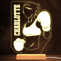 Boxing Girl in Gloves Boxer Sports Fan Personalised Warm White Night Light - Gift Bedroom Lamp - thumbnail 1