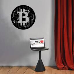 Bitcoin Logo Themed Black Metal Wall Decor, Art, Office Teen Room Different Gift, Hangings