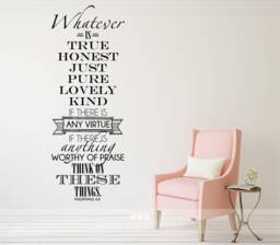 Bible Verse Wall Decal Philippians 48 - Vinyl Word Art Custom Home Decor