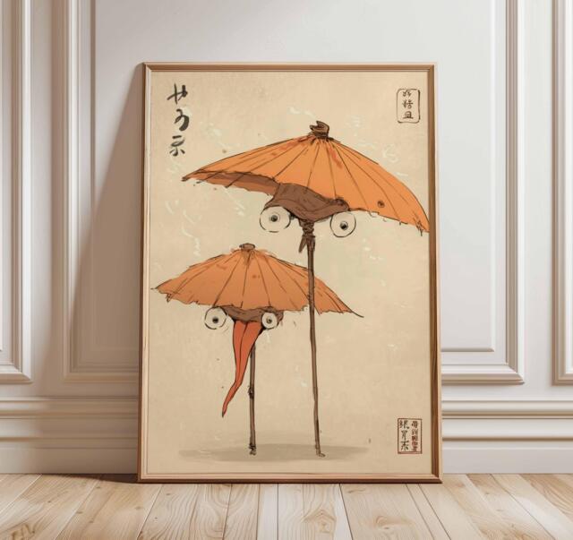 Japanese Yokai Wall Art Print, Karakasa Obake Umbrella Ghost Poster, Folklore Mythology Artwork, Traditional Home Decor - image 1