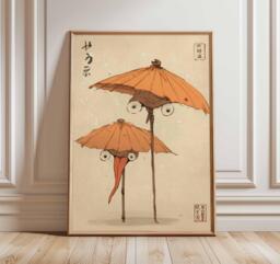 Japanese Yokai Wall Art Print, Karakasa Obake Umbrella Ghost Poster, Folklore Mythology Artwork, Traditional Home Decor - thumbnail 1