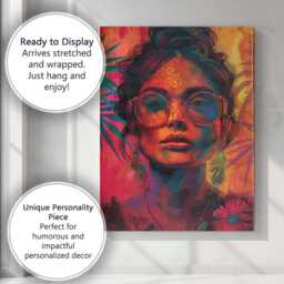 Vibrant Colourful Woman Portrait Round Glasses Contemporary Pop Art Canvas Wall Print Decor Picture Ready To Hang - thumbnail 3