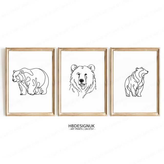 Minimalist Bear Print Set - Line Art Posters - Wildlife Pictures Bears Wall Animal Home Decor Drawing Poster Artwork - image 1