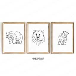Minimalist Bear Print Set - Line Art Posters - Wildlife Pictures Bears Wall Animal Home Decor Drawing Poster Artwork - thumbnail 1