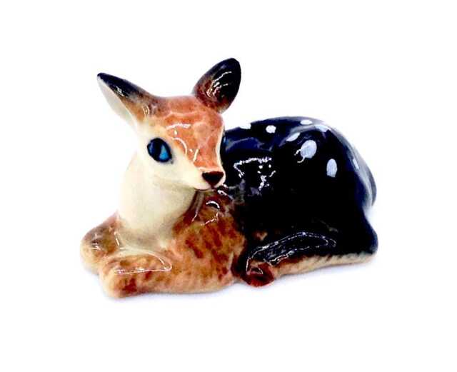 Miniature Ceramic Fawn Deer Sitting Animal Little Brown White Figurine Small Statue Tiny Decoration Hand Painted Figure Collectible Deco - image 1