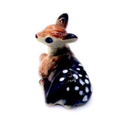 Miniature Ceramic Fawn Deer Sitting Animal Little Brown White Figurine Small Statue Tiny Decoration Hand Painted Figure Collectible Deco - thumbnail 2