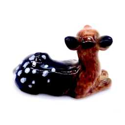 Miniature Ceramic Fawn Deer Sitting Animal Little Brown White Figurine Small Statue Tiny Decoration Hand Painted Figure Collectible Deco - thumbnail 3