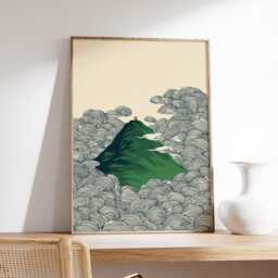 Japanese Mountain Poster, Minimalist Art Print, Retro Style Wall - thumbnail 2
