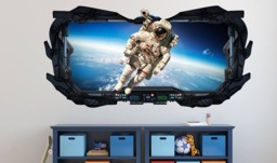 Astronaut View 3D Spaceship Window Wall Decal - & Earth From Space Art Peel & Stick Removable Repositionable