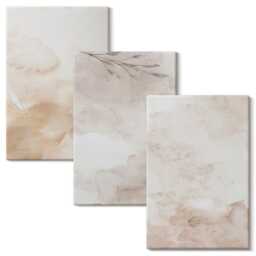 3 Piece Canvas Set - Watercolor Spots & Leaves in Pastel Colors, Beige Large Wall Art, Natural Textures Hanging - thumbnail 2